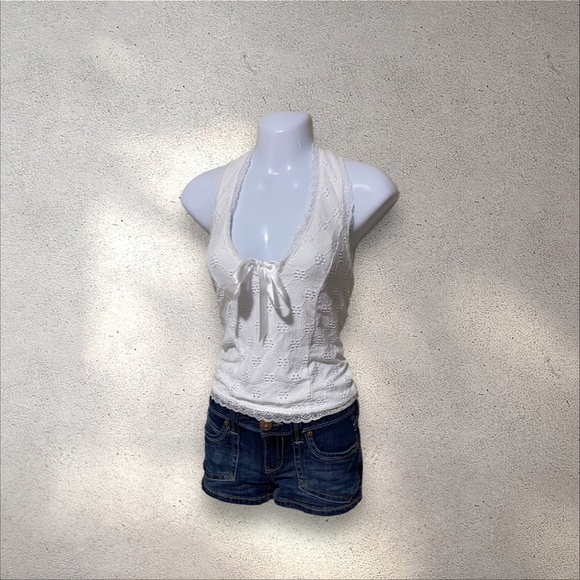 Self Esteem White Lace Trim Halter Top - Picture 2 of 4